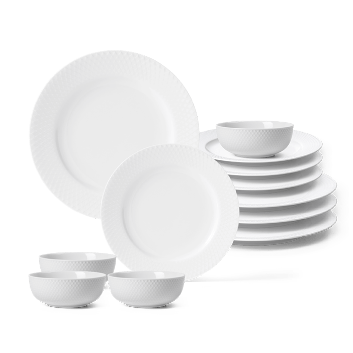 Lyngby Porcelæn Rhombe Dinnerware Set for 4, White, 12 pcs