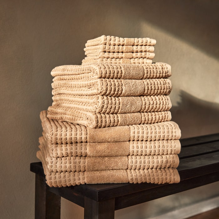 JUNA Check Towels Set, Sand, 4 pcs.