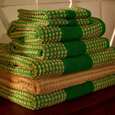 JUNA Check Towels Set, Green/Sand, 6 Pcs.