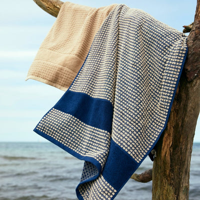 JUNA Check Towels Set, Dark Blue/Sand, 6 Pcs.