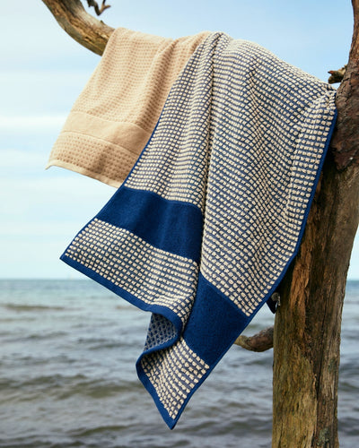 JUNA Check Towels Set, Dark Blue/Sand, 3 Pcs.