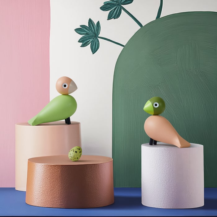 Kay Bojesen Lovebirds, Light Green/Rose, H: 3.5