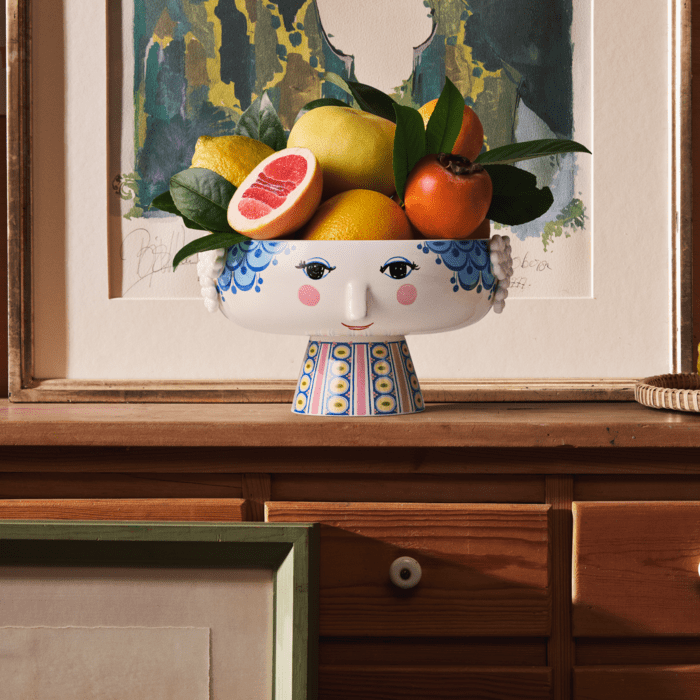 Bjørn Wiinblad Eva Bowl on Stand, Blue, Ø: 9.4