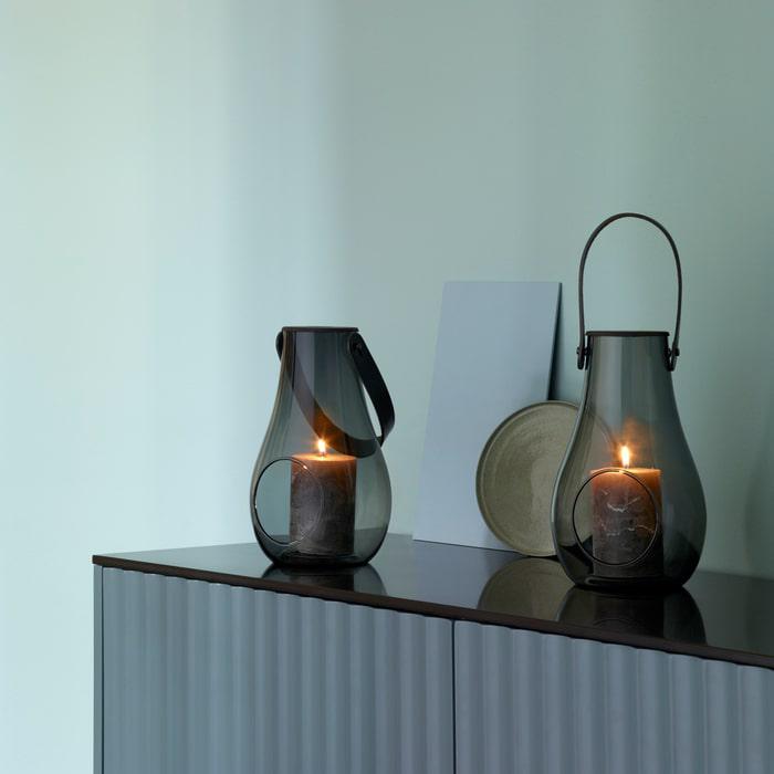 Holmegaard Design With Light Lantern, Smoke, H: 9.8