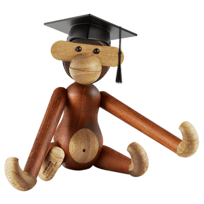 Kay Bojesen Monkey with Graduation Cap, Small, Teak/Limba