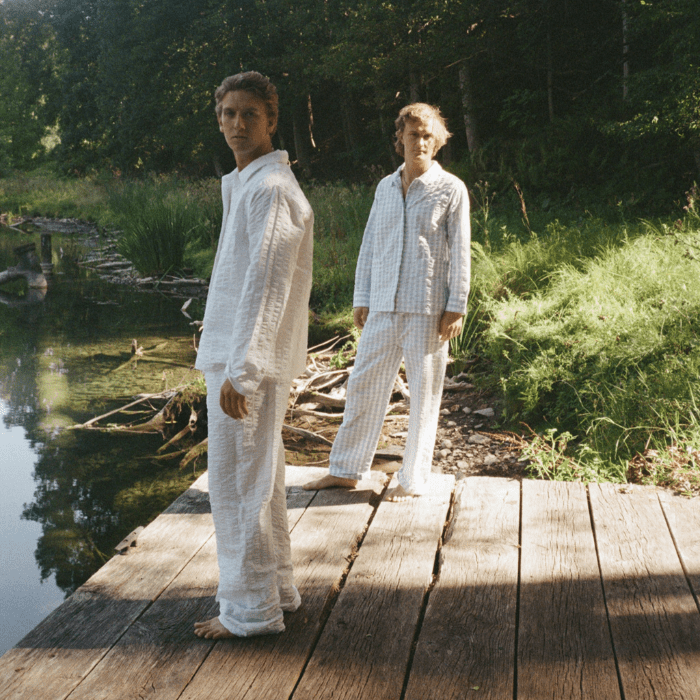 JUNA Bianca Lounge Shirt, White/Light Blue