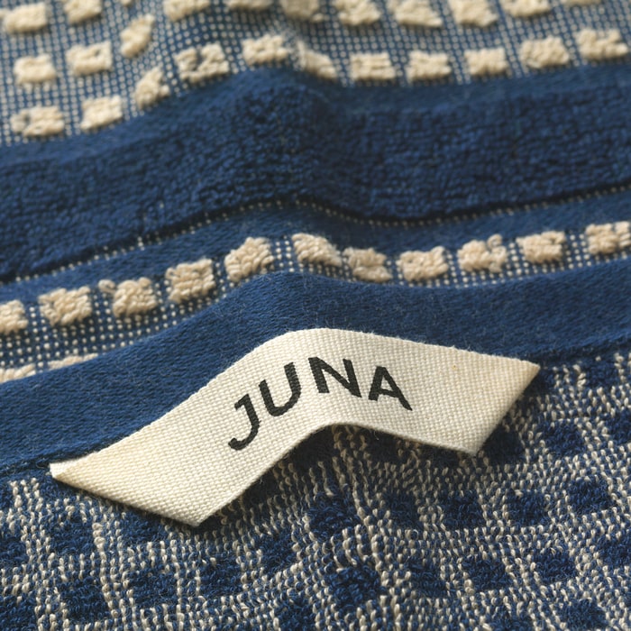 JUNA Check Towels Set, Dark Blue/Sand, 4 Pcs.