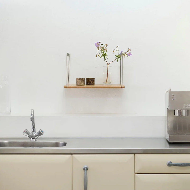 FDB Møbler B145 Shelf With Brackets, Nature Lacquered Oak/Stainless Steel