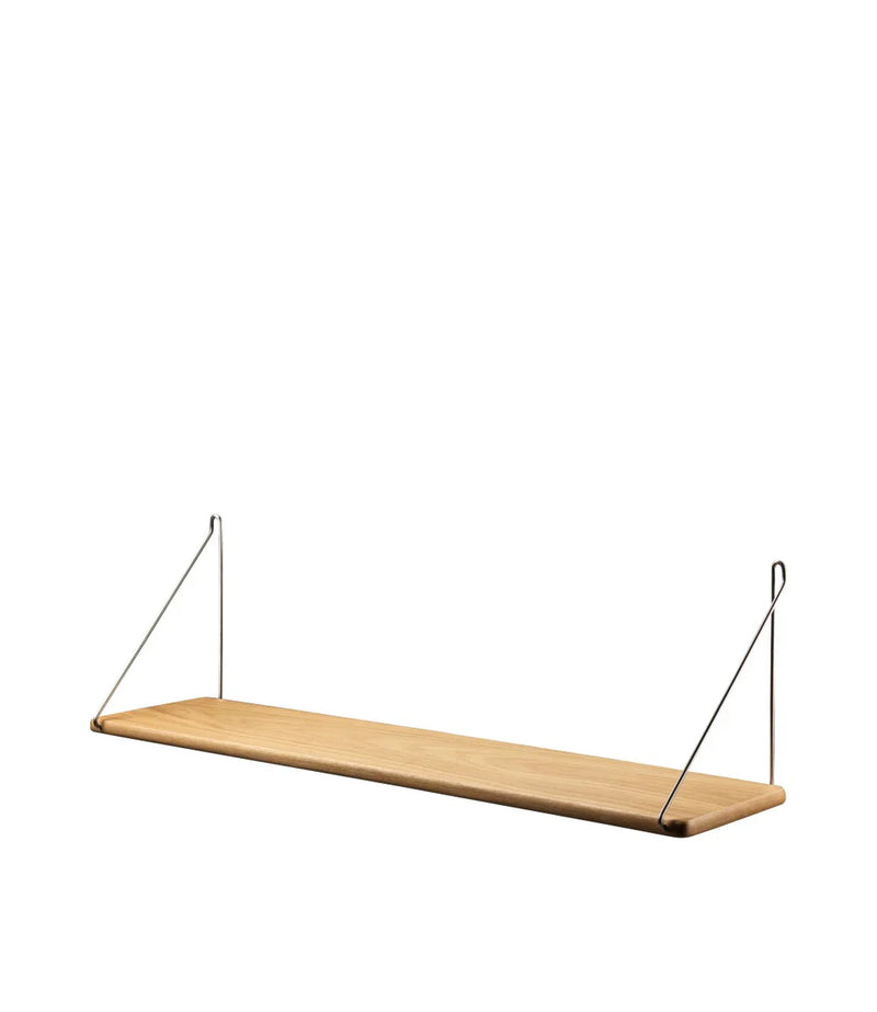 FDB Møbler B145 Shelf With Brackets, Nature Lacquered Oak Veneer/Stainless Steel