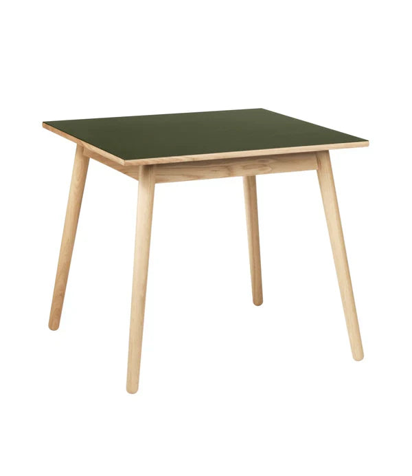 FDB Møbler C35A Dining Table, Nature Lacquered Oak/Olive Green Linoleum