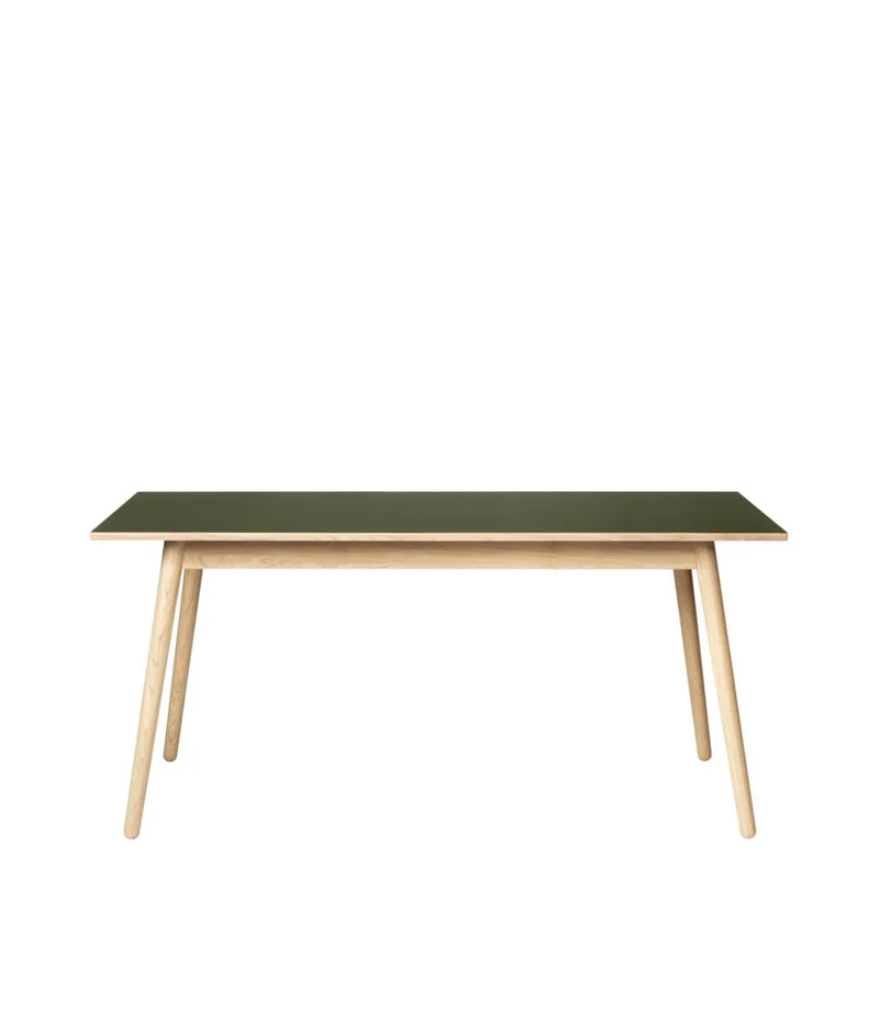 FDB Møbler C35B Dining Table, Nature Lacquered Oak/Olive Green Linoleum