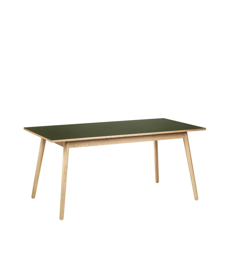 FDB Møbler C35B Dining Table, Nature Lacquered Oak/Olive Green Linoleum