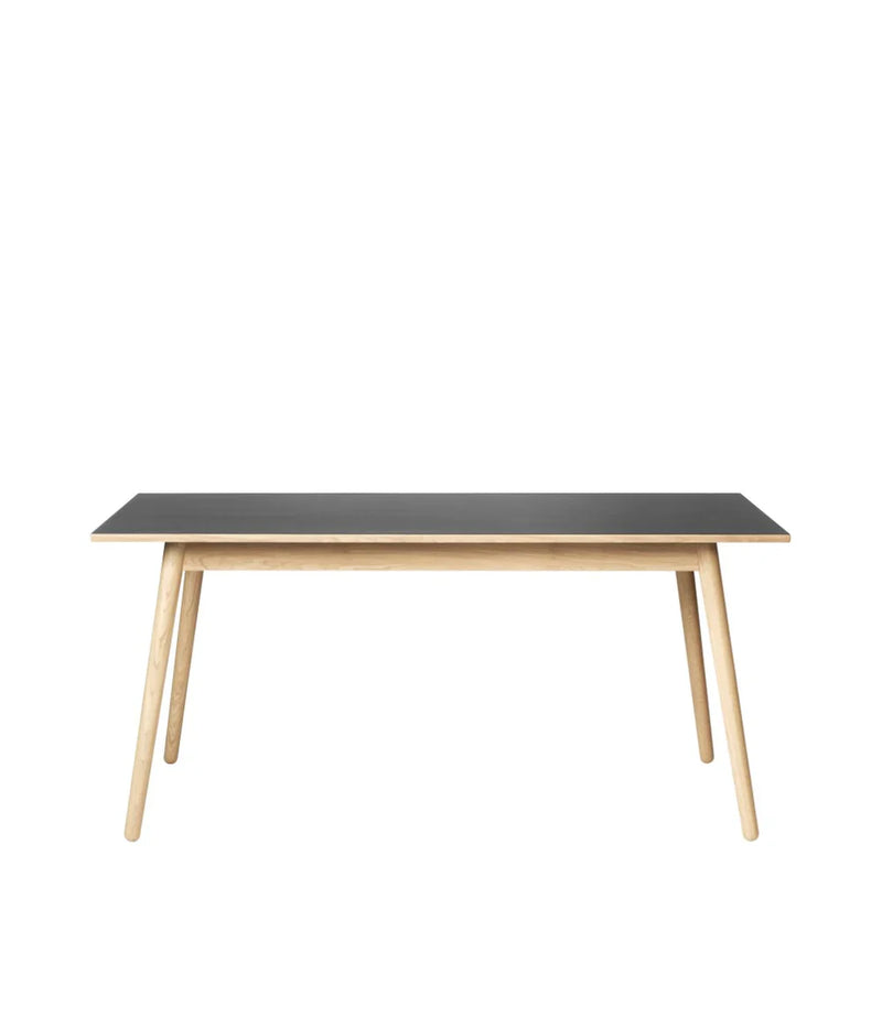 FDB Møbler C35B Dining Table, Nature Lacquered Oak/Black Linoleum