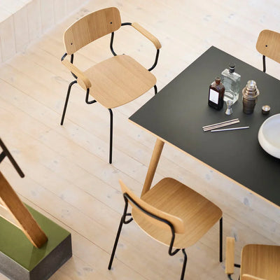 FDB Møbler C35B Dining Table, Nature Lacquered Oak/Black Linoleum