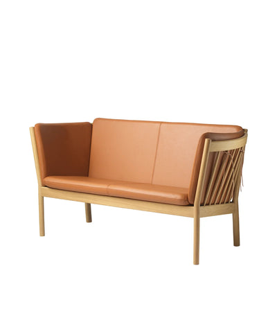 FDB Møbler J148 2 Pers. Couch, Nature Lacquered Oak/Cognac Leather
