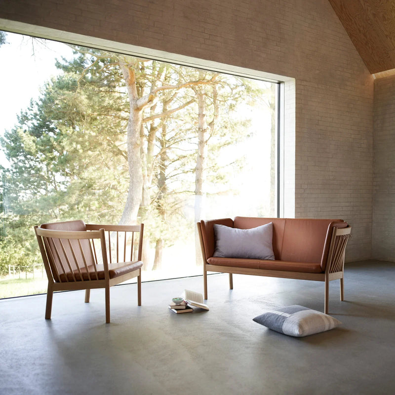 FDB Møbler J148 2 Pers. Couch, Nature Lacquered Oak/Cognac Leather