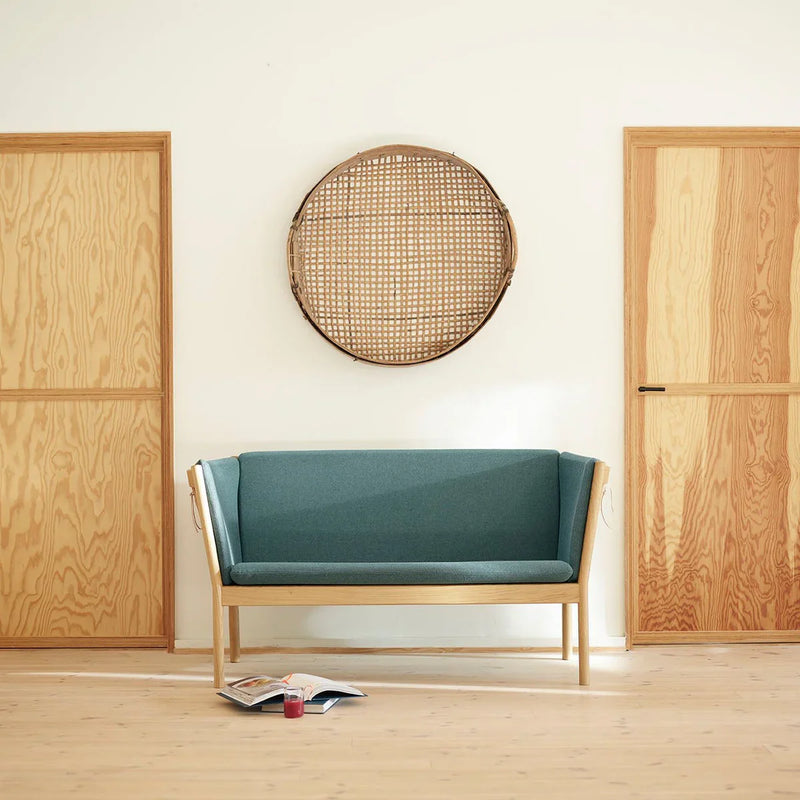 FDB Møbler J148 2 Pers. Couch, Nature Lacquered Oak/Green