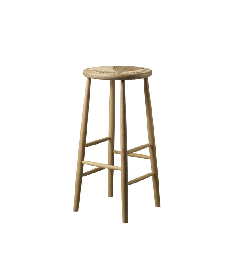 FDB Møbler J165B Bar Stool, Nature Lacquered Oak, Round