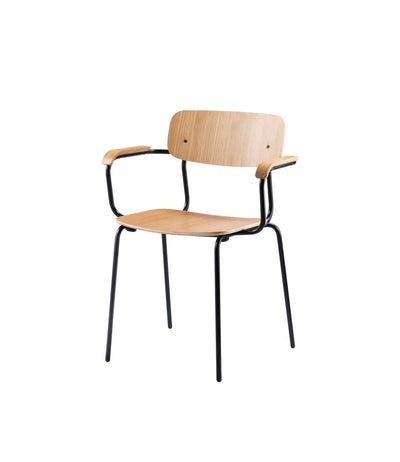 FDB Møbler J183 Holmen Stackable Chair w/Armrests, Steel Black/Nature Veneer