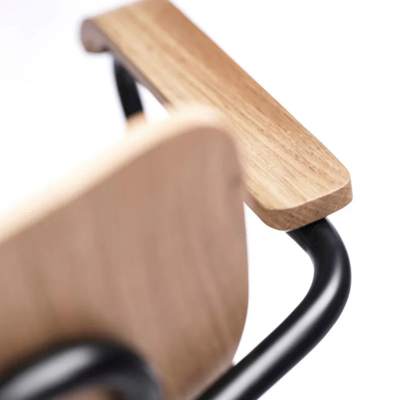 FDB Møbler J183 Holmen Stackable Chair w/Armrests, Steel Black Oak/Nature Veneer, 4 pcs.