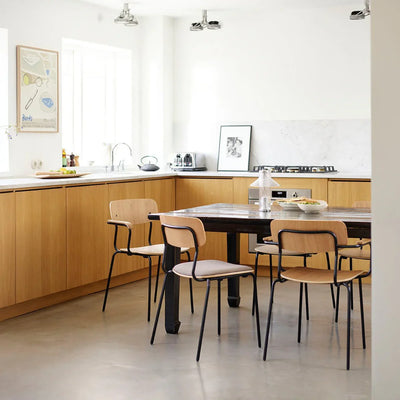 FDB Møbler J183 Holmen Stackable Chair w/Armrests, Steel Black Oak/Nature Veneer, 4 pcs.