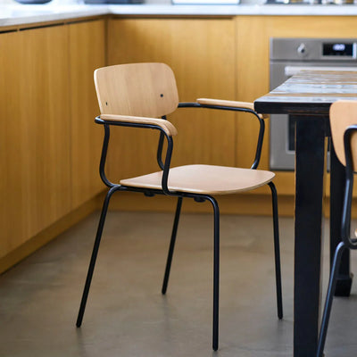 FDB Møbler J183 Holmen Stackable Chair w/Armrests, Steel Black Oak/Nature Veneer, 4 pcs.