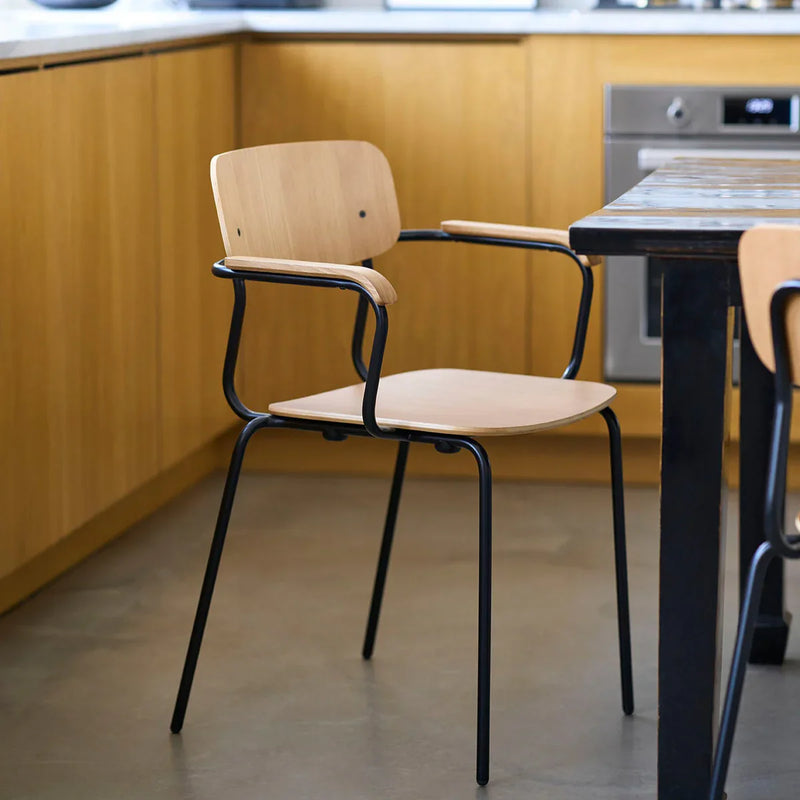 FDB Møbler J183 Holmen Stackable Chair w/Armrests, Steel Black Oak/Nature Veneer, 4 pcs.