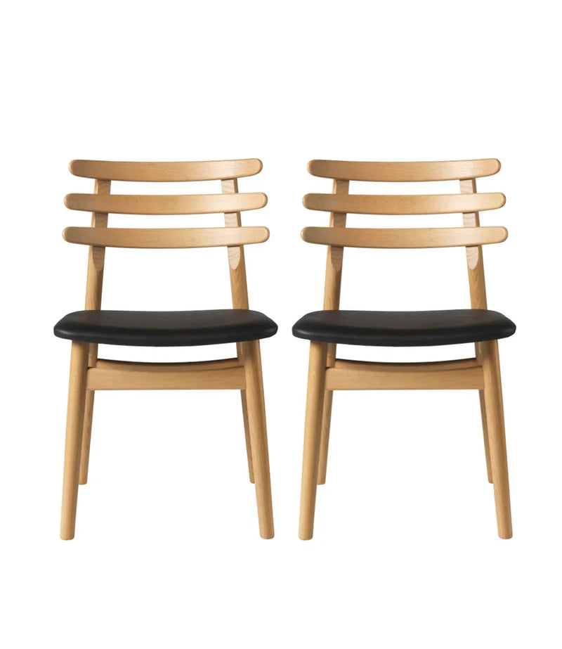 FDB Møbler J48 Chair, Nature Oiled Oak/Black Leather, 2 pcs.