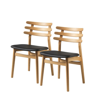 FDB Møbler J48 Chair, Nature Oiled Oak/Black Leather, 2 pcs.