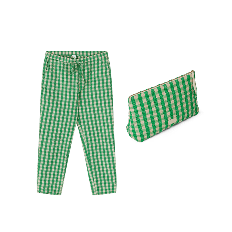 JUNA Karla Toiletry Bag & Barbara Lounge Pant Set, Green/Sand