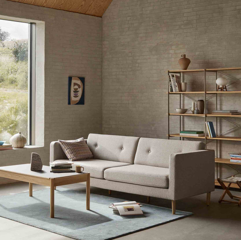FDB Møbler L42 Firhøj 2,5 Pers. Couch, Nature Lacquered Oak/Beige/Grey