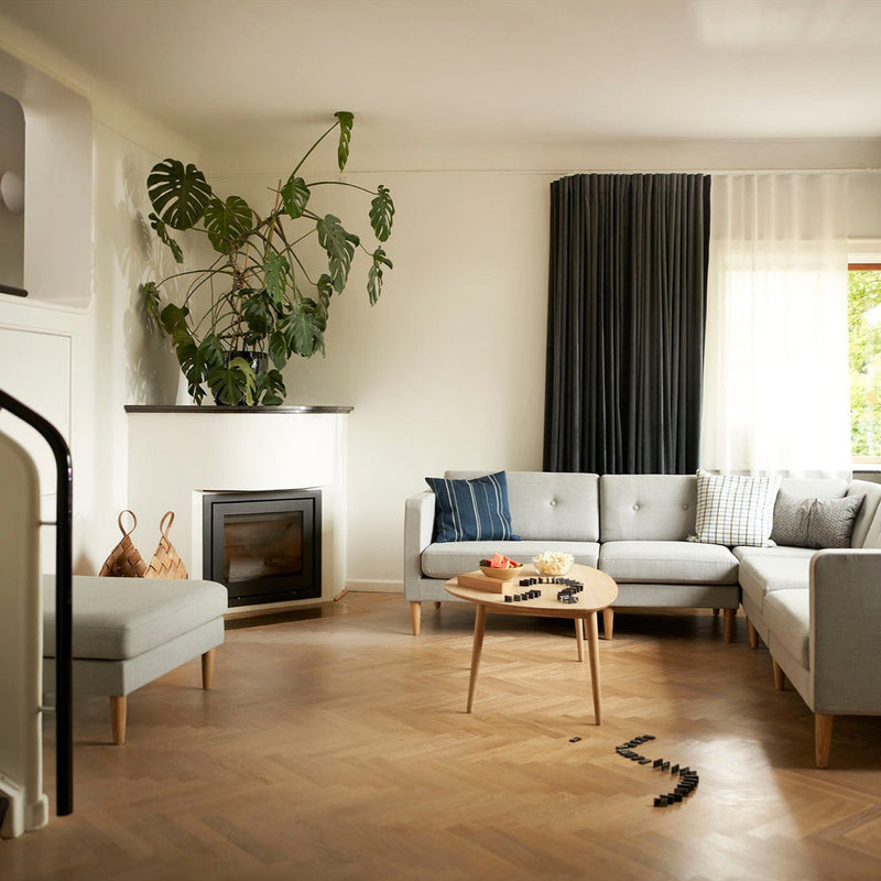 FDB Møbler L42 Firhøj Pouf Module, Nature Lacquered Oak/Grey/Beige Wool