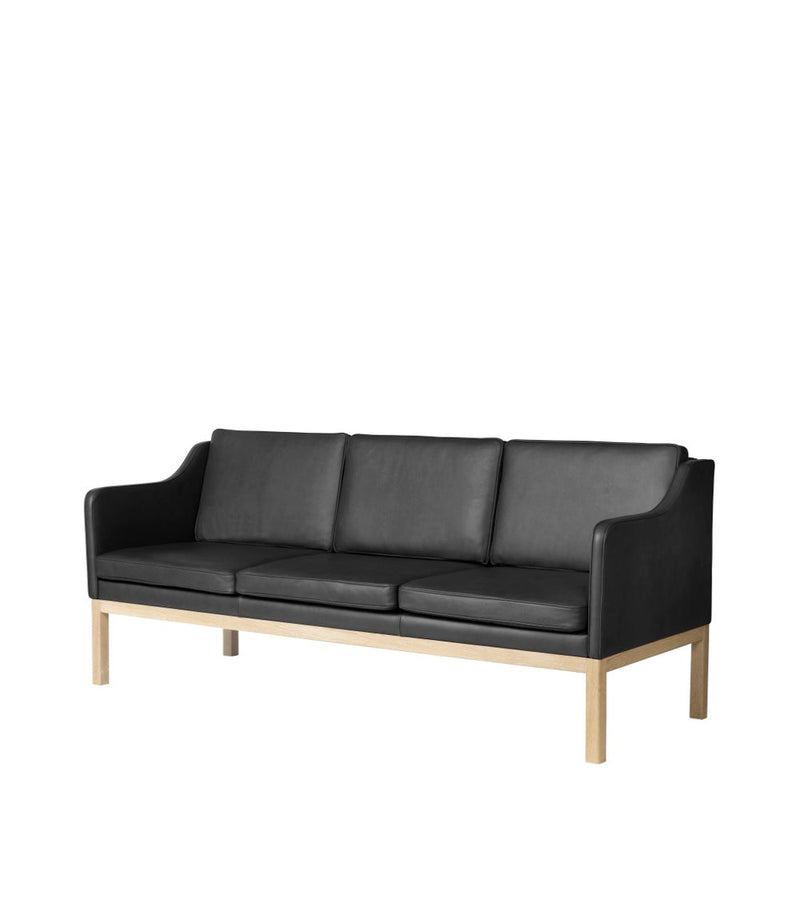 FDB Møbler L43 MK46 3 Pers. Couch, Nature Lacquered Oak/Black Leather