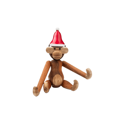 Kay Bojesen Monkey with Santa's Cap, Mini, Teak/Limba