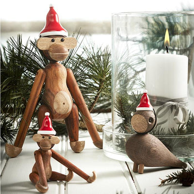 Kay Bojesen Monkey with Santa's Cap, Mini, Teak/Limba