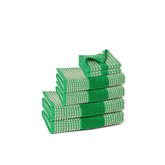 JUNA Check Towels Set, Green/Sand, 6 Pcs.